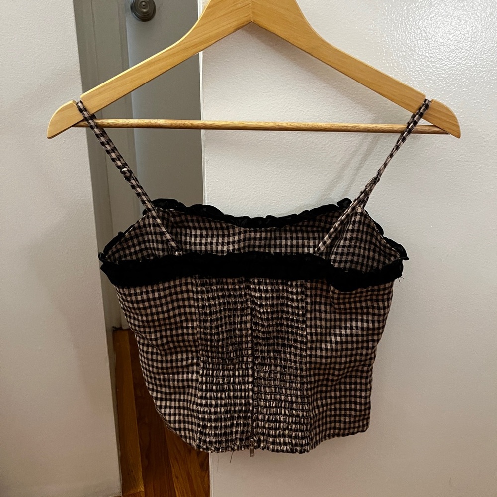 Reformation Skylar Linen Top in Tartine Check - Picture 3 of 4